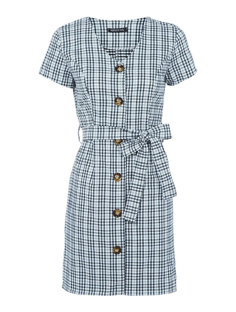 Robe à carreaux ceinturée - noir - 1