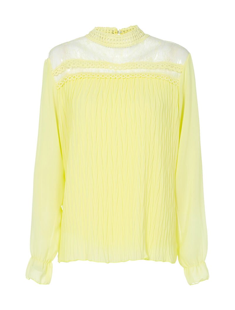 Blouse à col montant et décolleté transparent - jaune fluo - 1