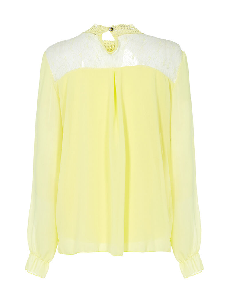 Blouse à col montant et décolleté transparent - jaune fluo - 2