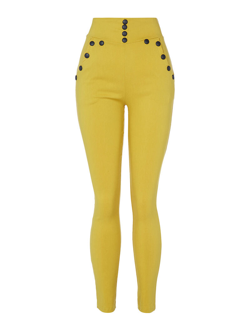 Pantalon moulant à boutons décoratifs - jaune safran - 1