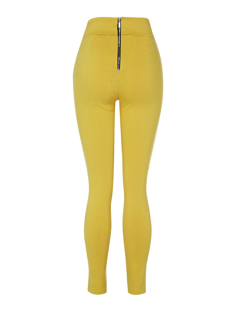 Pantalon moulant à boutons décoratifs - jaune safran - 2