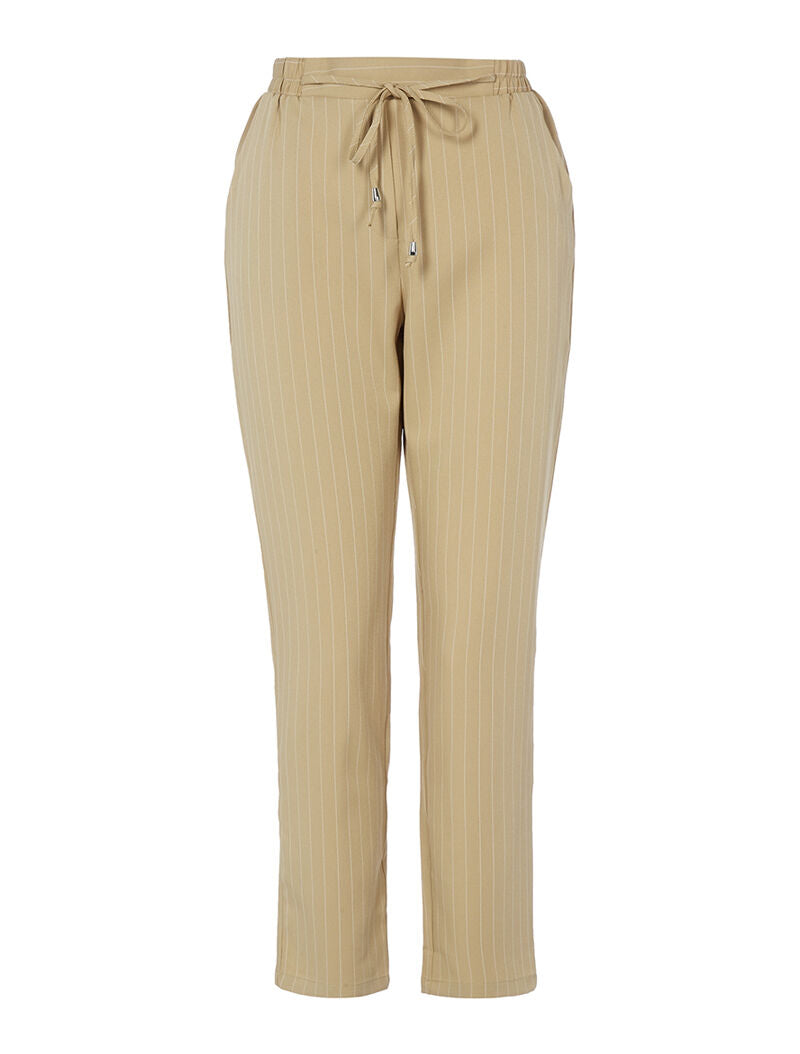 Pantalon fluide rayé - beige foncé/blanc - 1