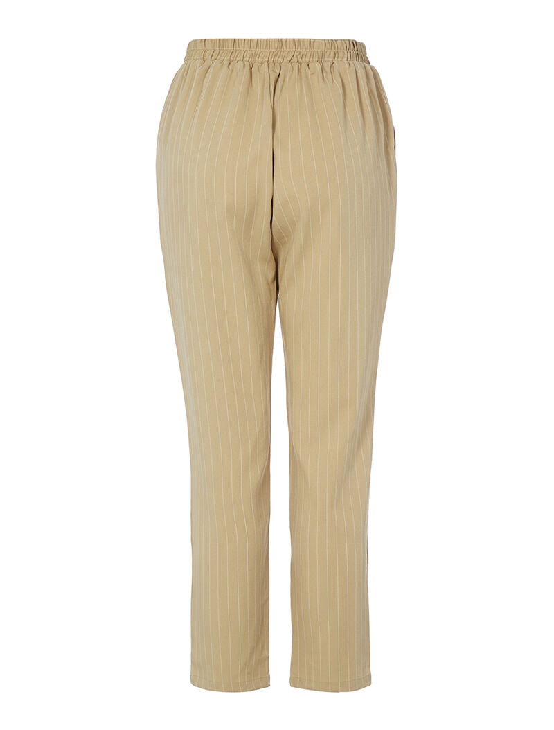Pantalon fluide rayé - beige foncé/blanc - 2