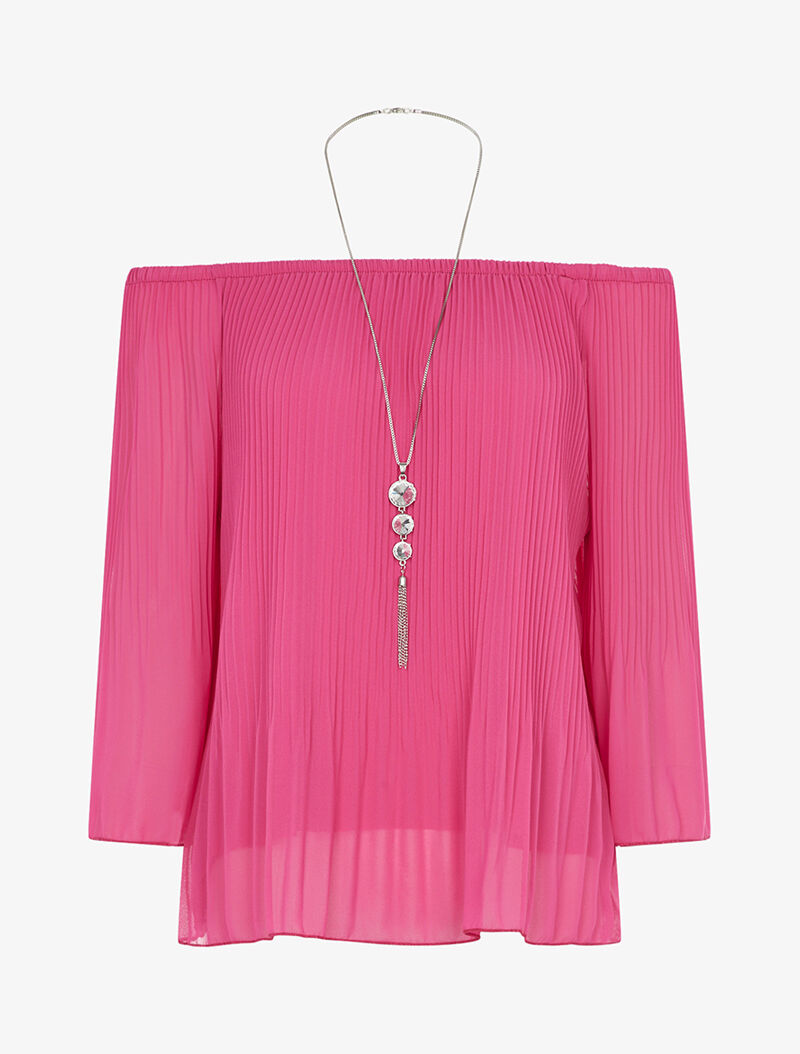 Top fluide gaufré avec sautoir - fushia - 3