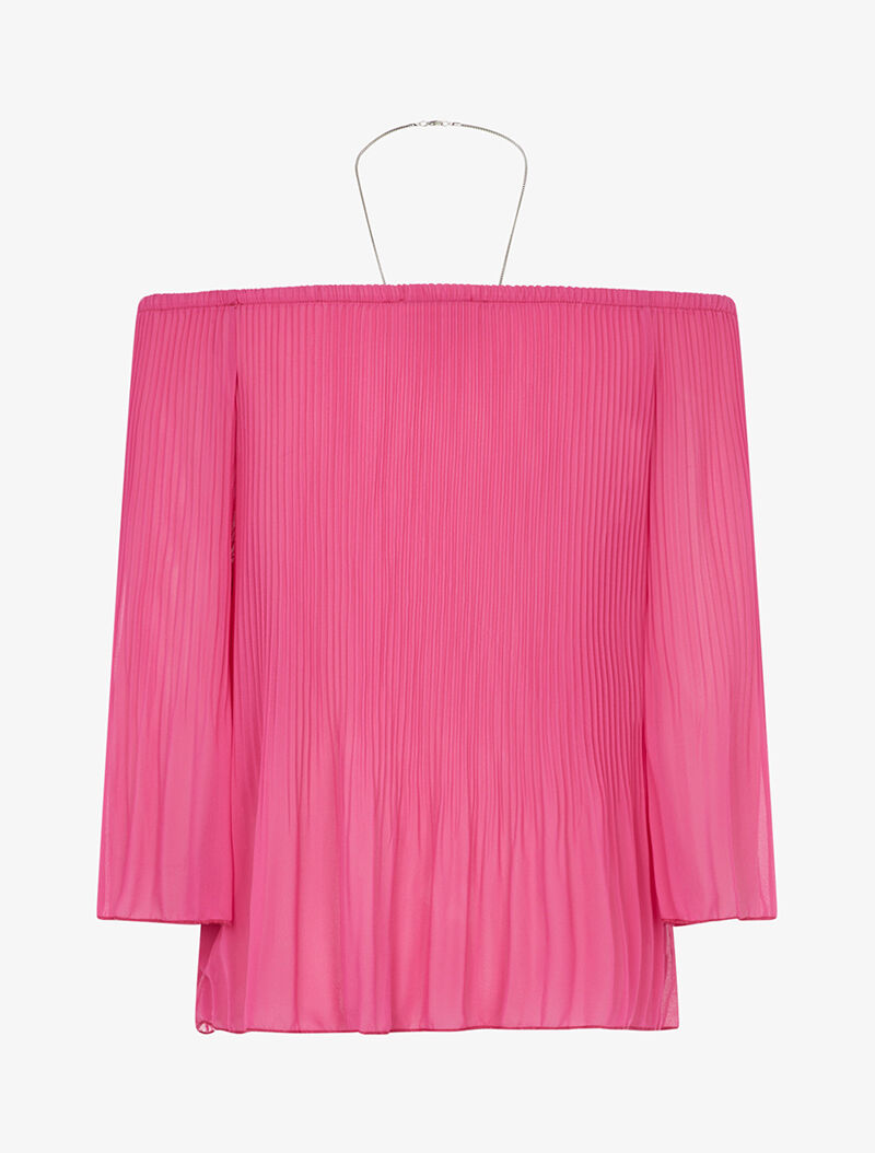 Top fluide gaufré avec sautoir - fushia - 2
