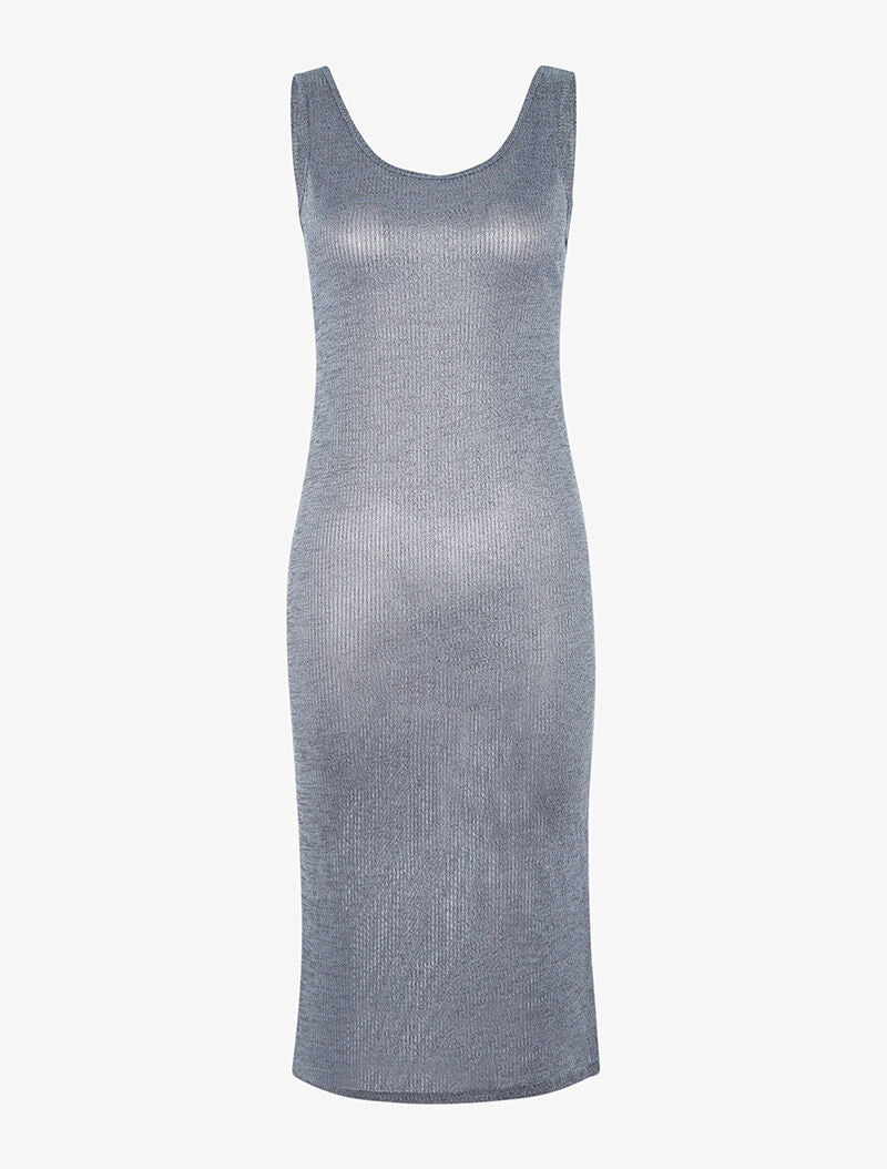 Robe moulante côtelée en lamé - bleu - 1