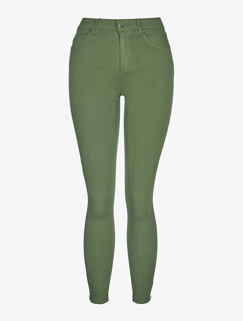 Jean uni skinny zips aux chevilles - kaki - 5
