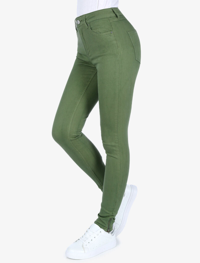Jean uni skinny zips aux chevilles - kaki - 3