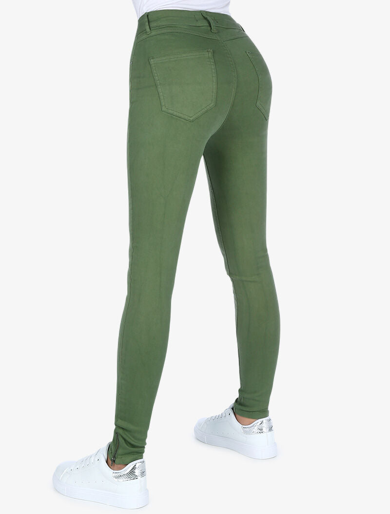 Jean uni skinny zips aux chevilles - kaki - 4
