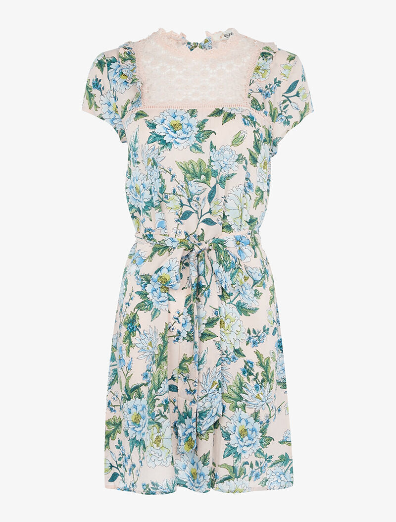 Robe courte à imprimé pivoines - rose orange - 1