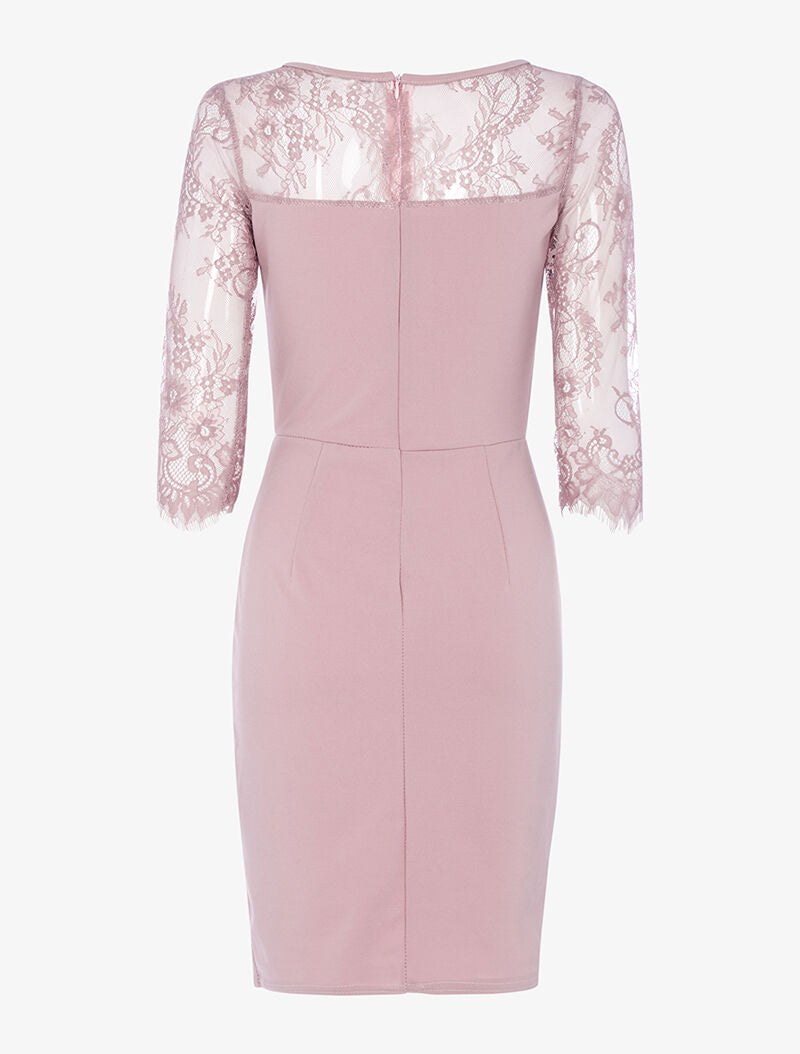 Robe moulante à empiècement dentelle - vieux rose - 2
