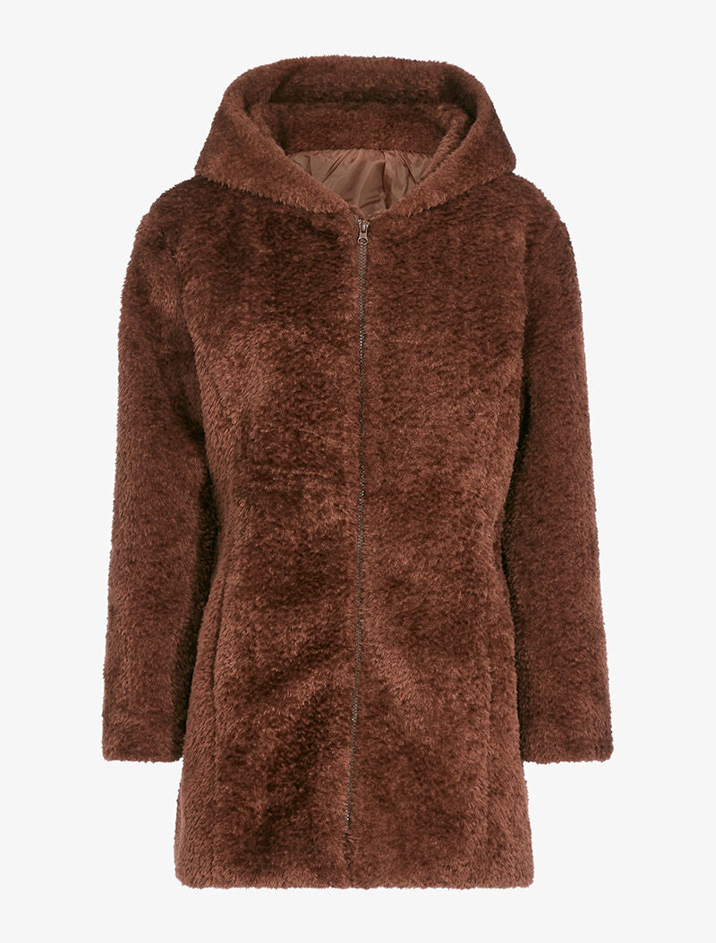 Manteau zippé en fourrure synthétique - marron - 1
