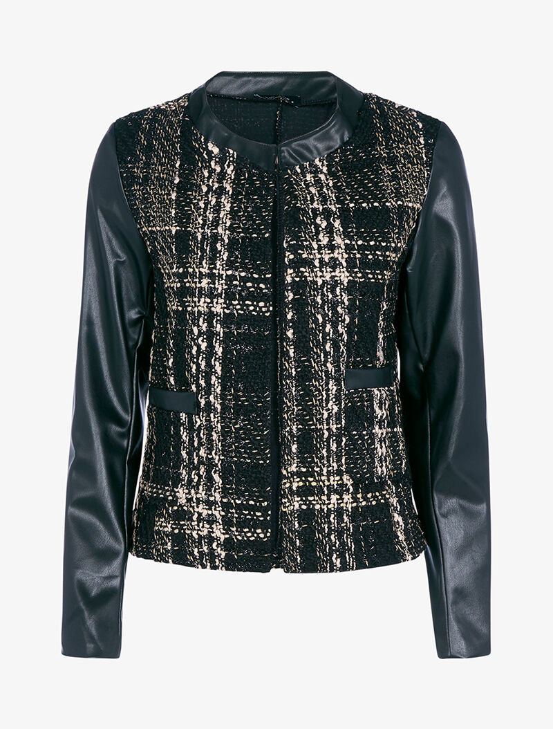 Veste moulinée à manches en simili - noir/taupe - 3
