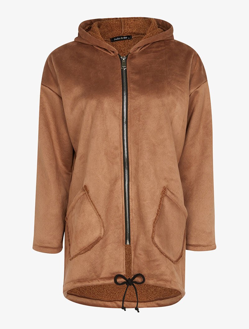 Manteau ample intérieur en maille bouclette - camel - 1