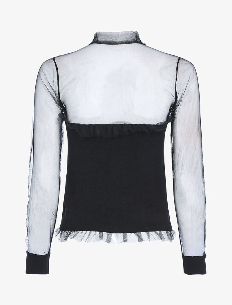 Pull bi matière à boutonnière - noir - 2
