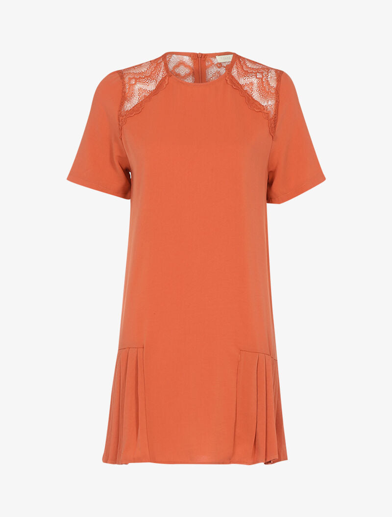 Robe à détails dentelle et bords gaufrés - orange - 3
