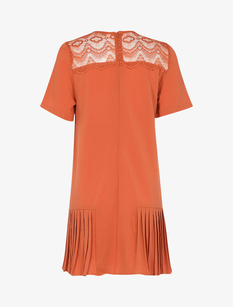 Robe à détails dentelle et bords gaufrés - orange - 2