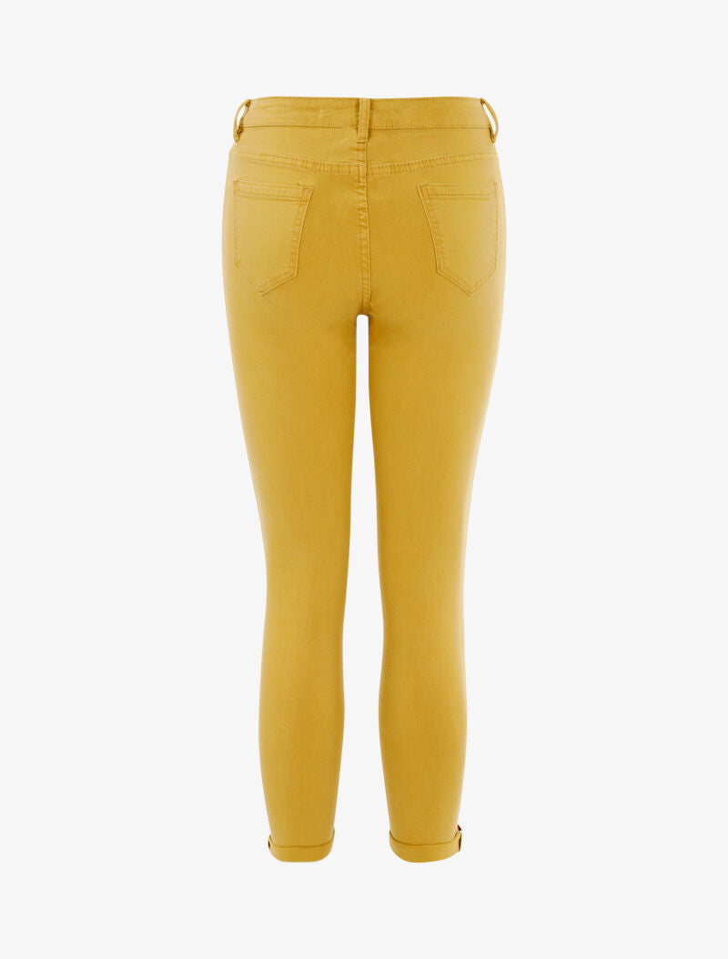 Jean 7/8 skinny taille haute à chevilles à liserés - moutarde