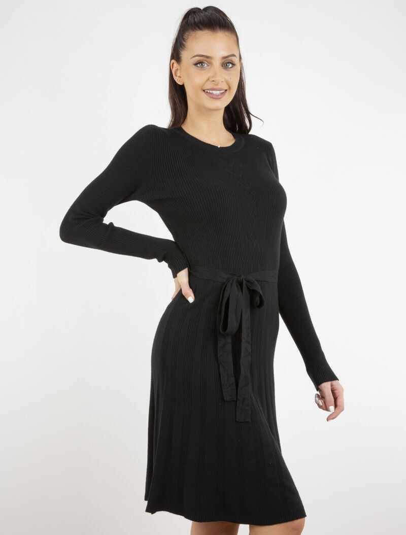 Robe pull en maille coupe patineuse - noir - 1