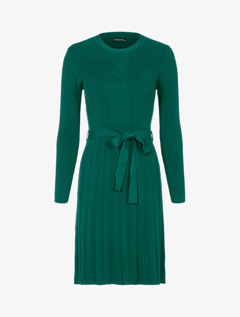 Robe pull en maille coupe patineuse - vert - 1