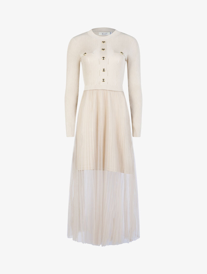 Robe à buste en maille et tulle - beige - 1
