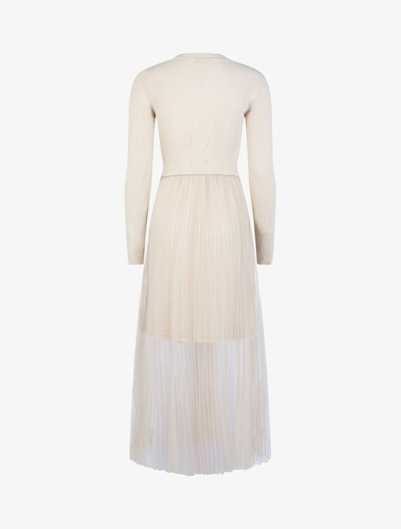 Robe à buste en maille et tulle - beige - 2