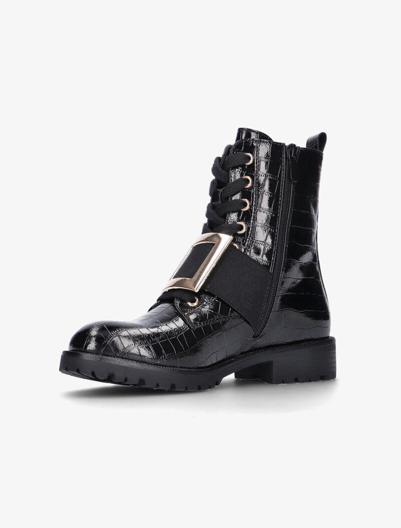 Boots croco à boucle carrée dorée - noir - 4
