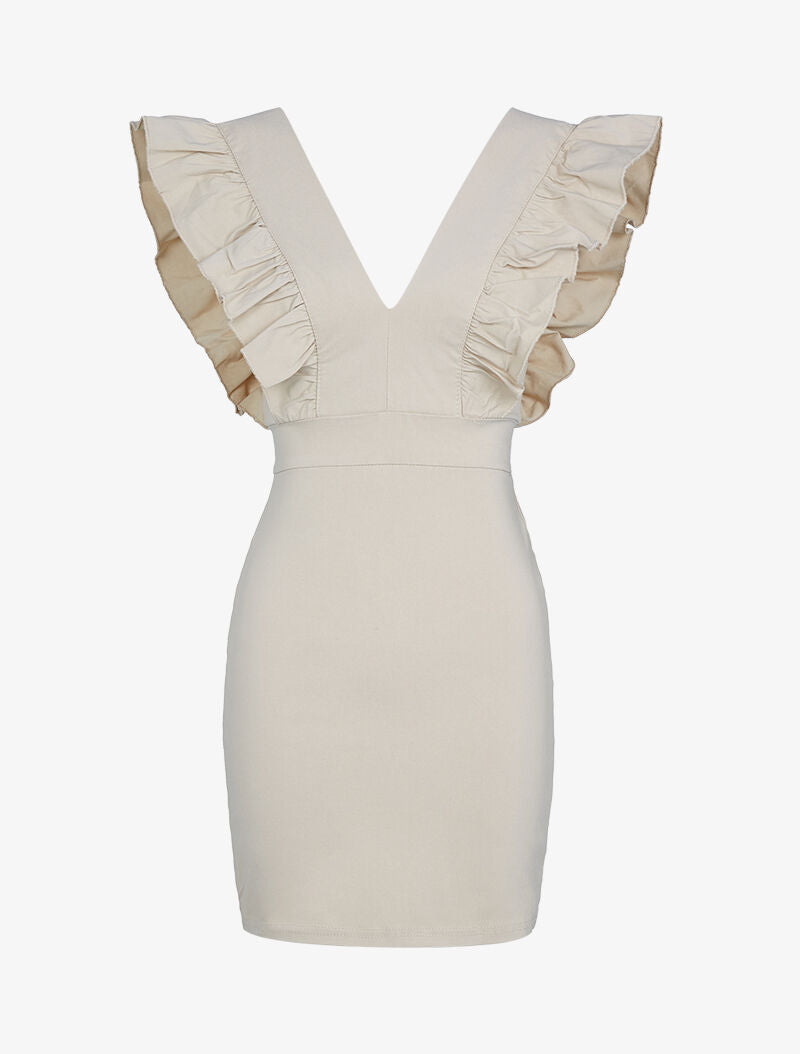 Robe à emmanchures volantées - beige - 1