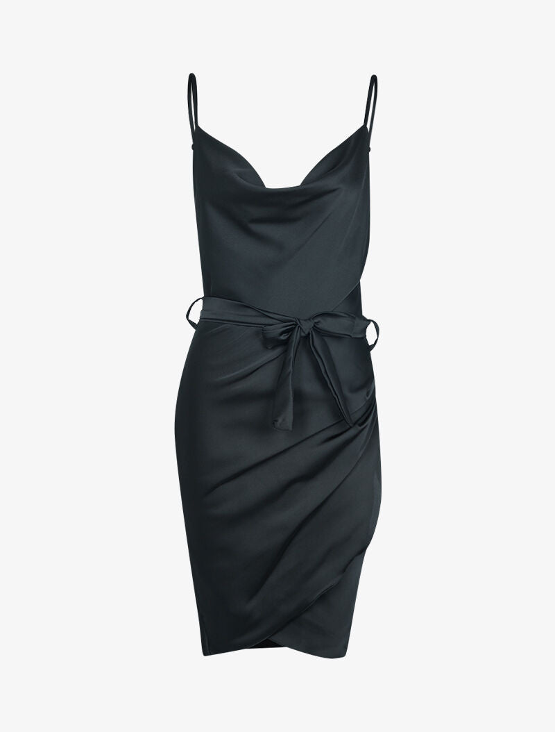 Robe satinée à col bénitier - noir - 1