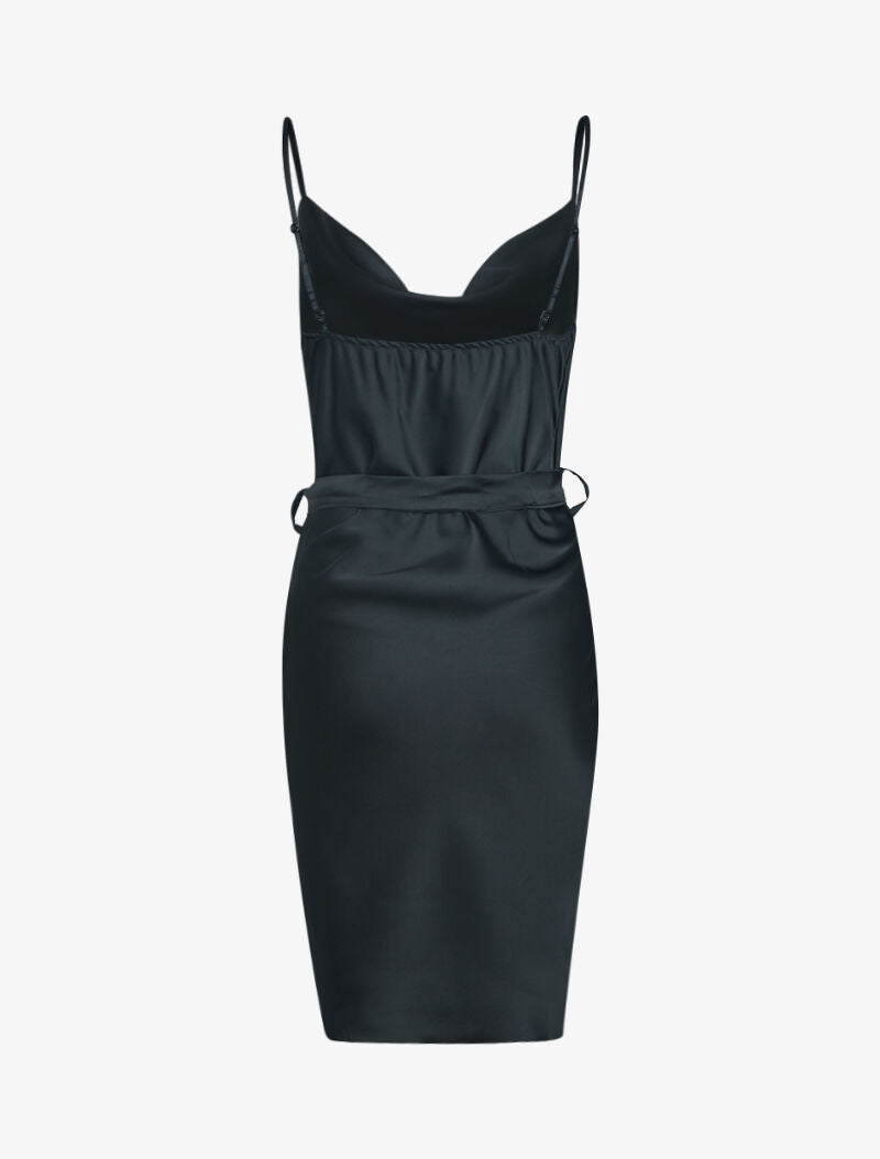 Robe satinée à col bénitier - noir - 2