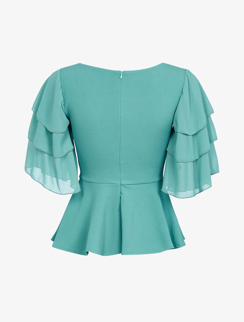 Top péplum à volants - vert d&