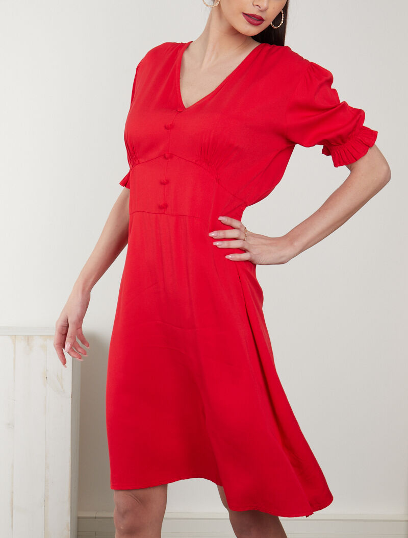 Robe patineuse à boutons décoratifs - rouge - 1
