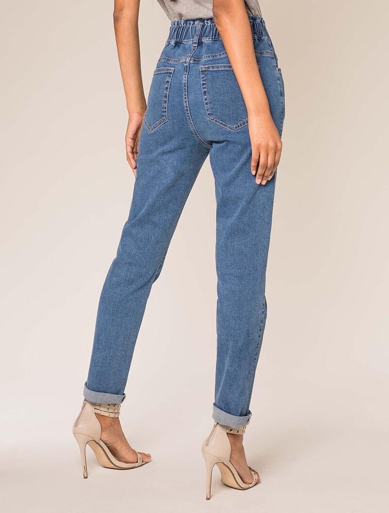 Jean à taille haute élastiquée - bleu denim - 2