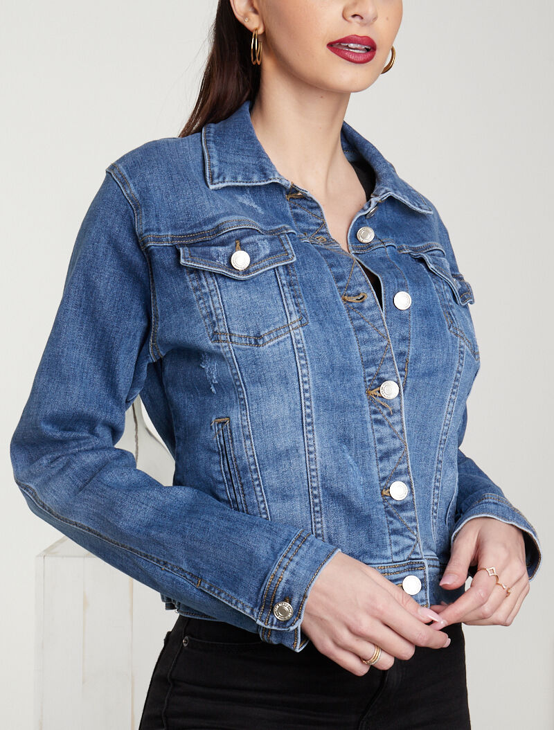 Vestes en jean délavée à détails griffés - bleu denim - 3