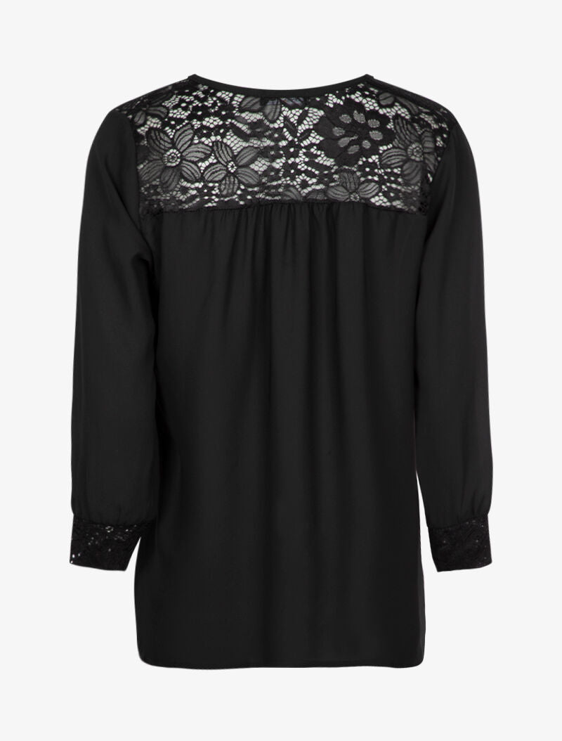 Blouse transparente à détails dentelle - noir - 2