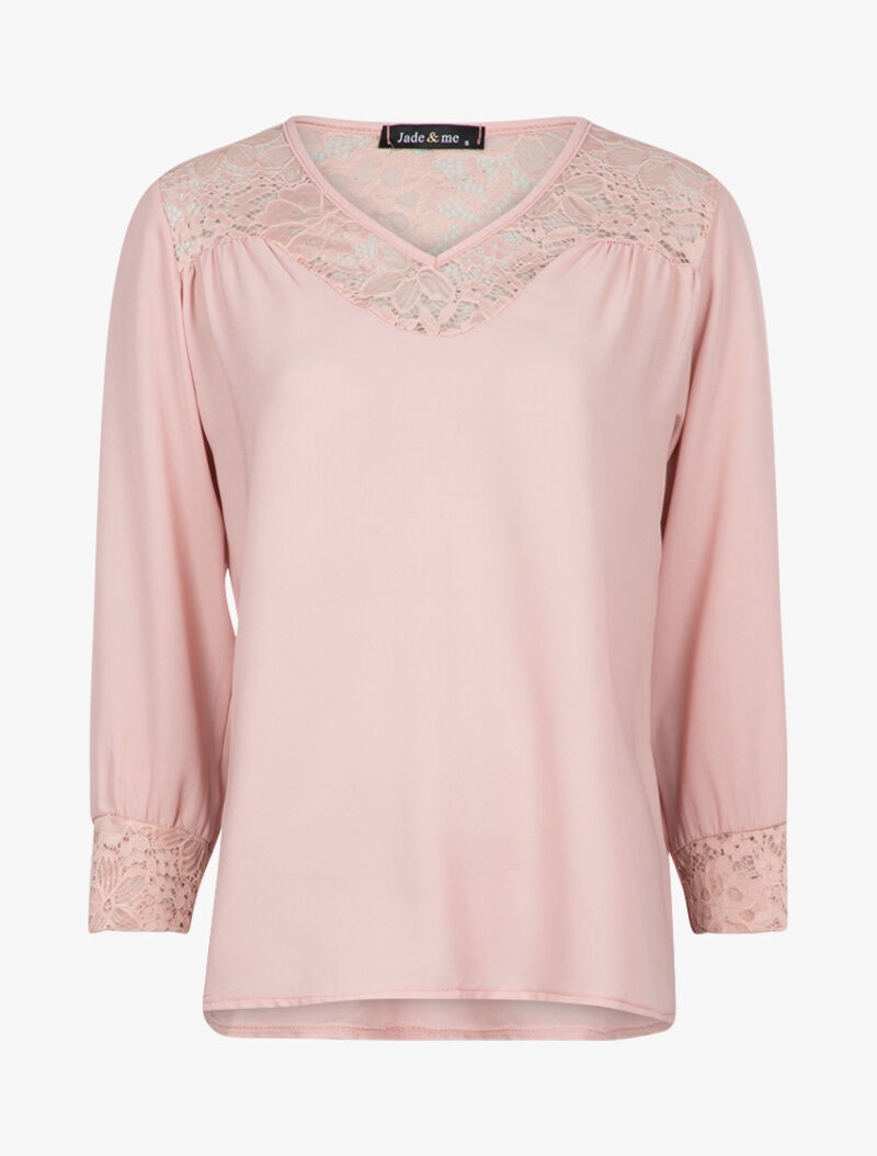 Blouse transparente à détails dentelle - rose - 3