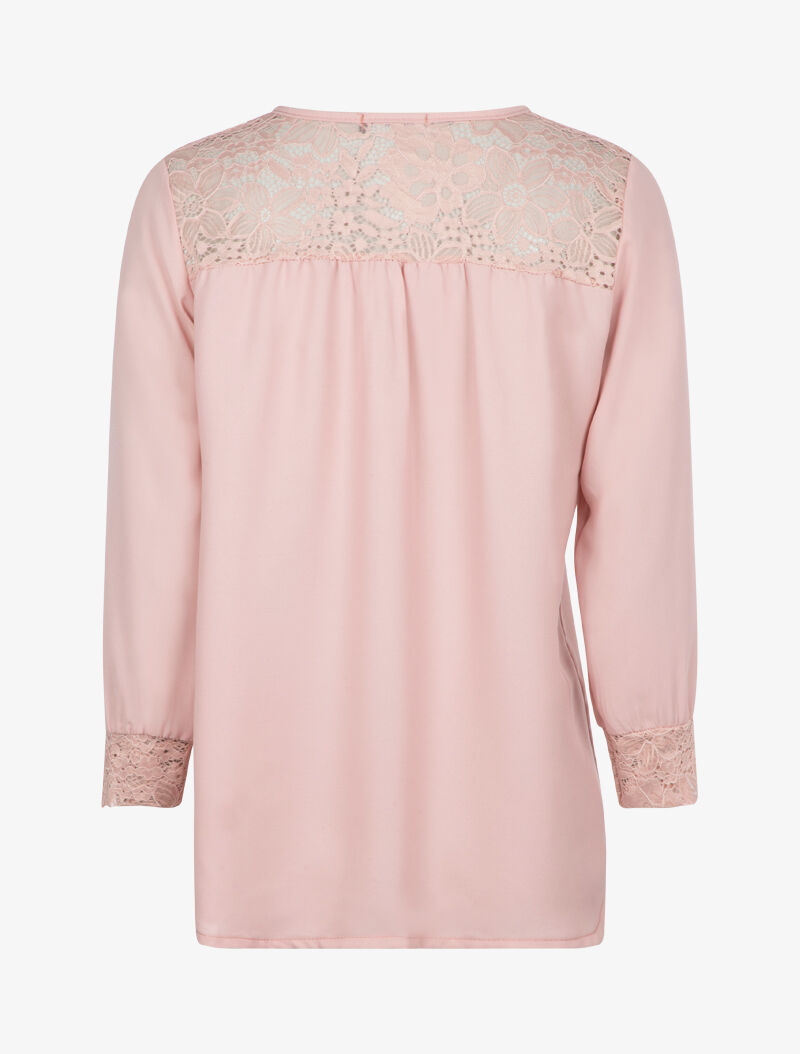 Blouse transparente à détails dentelle - rose - 2