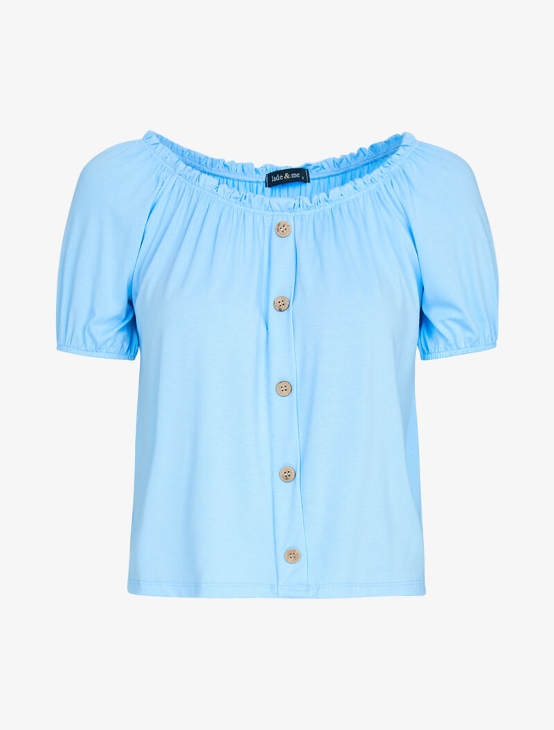 Top fluide à boutons et col bardot - bleu ciel - 2