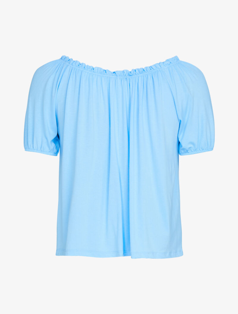 Top fluide à boutons et col bardot - bleu ciel - 3