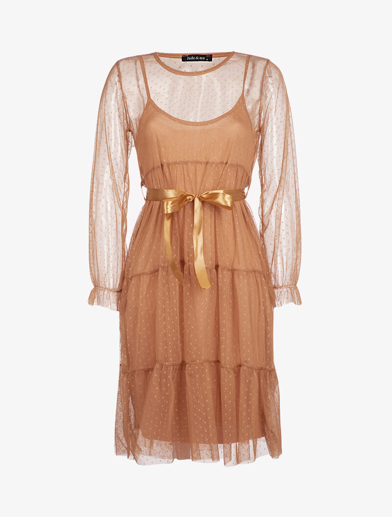 Robe en résille et pois - camel - 2