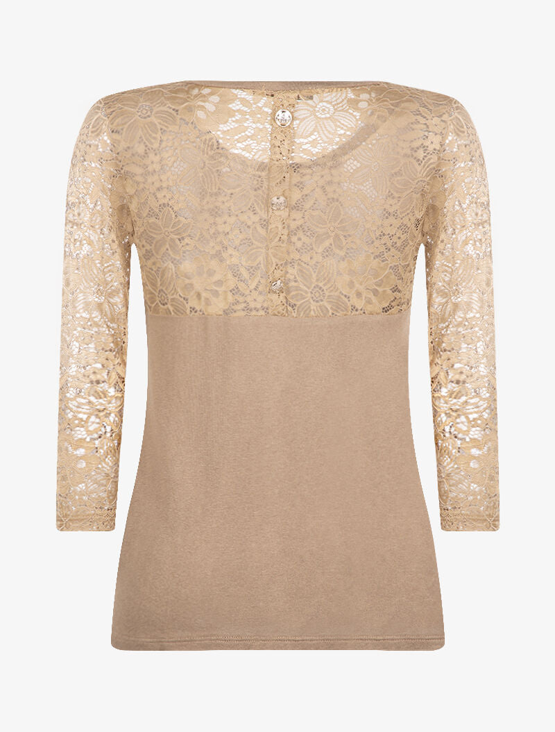 Top en maille à détails dentelle - camel - 4