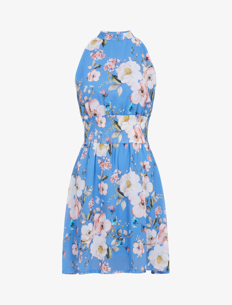 Robe imprimée à encolure ras de cou - bleu charrette - 4