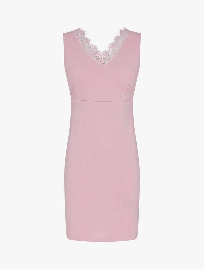 Robe moulante à détails dentelle - rose - 1