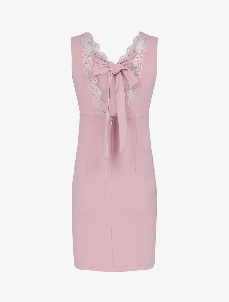 Robe moulante à détails dentelle - rose - 2