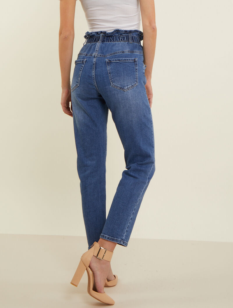 Jean boyfriend à taille volantée - bleu denim - 2