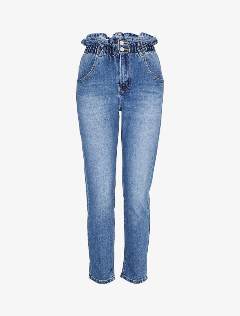Jean boyfriend à taille volantée - bleu denim - 3