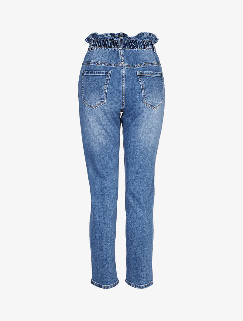 Jean boyfriend à taille volantée - bleu denim - 4