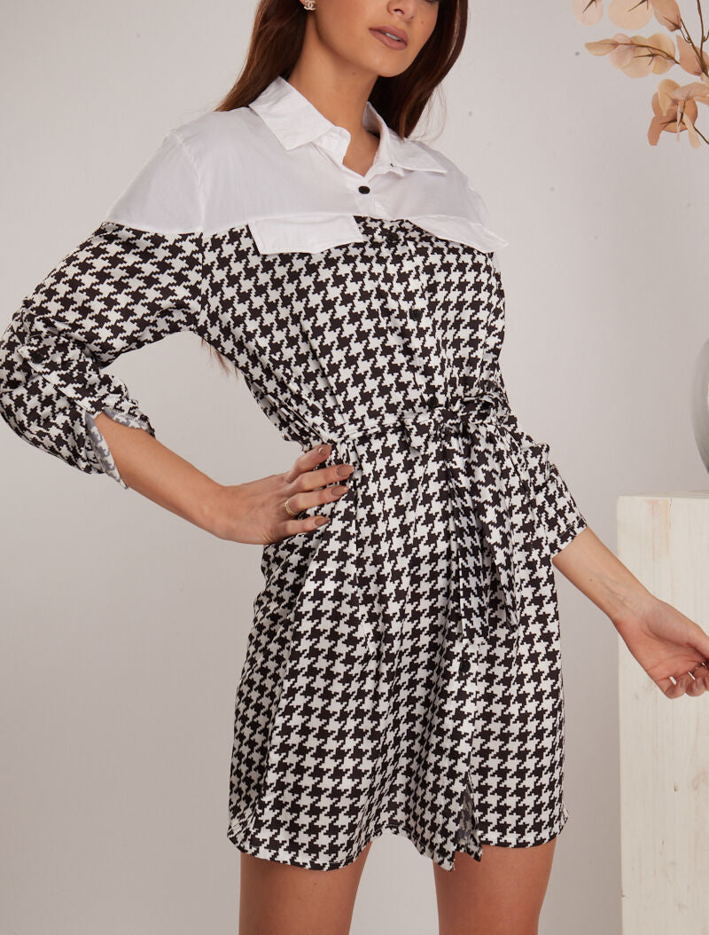 Robe chemise satinée à imprimés - noir - 1