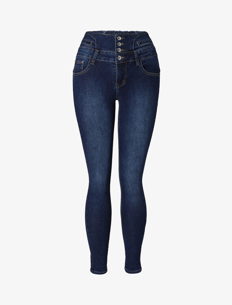 Jean à taille empire élastiquée - denim foncé - 3