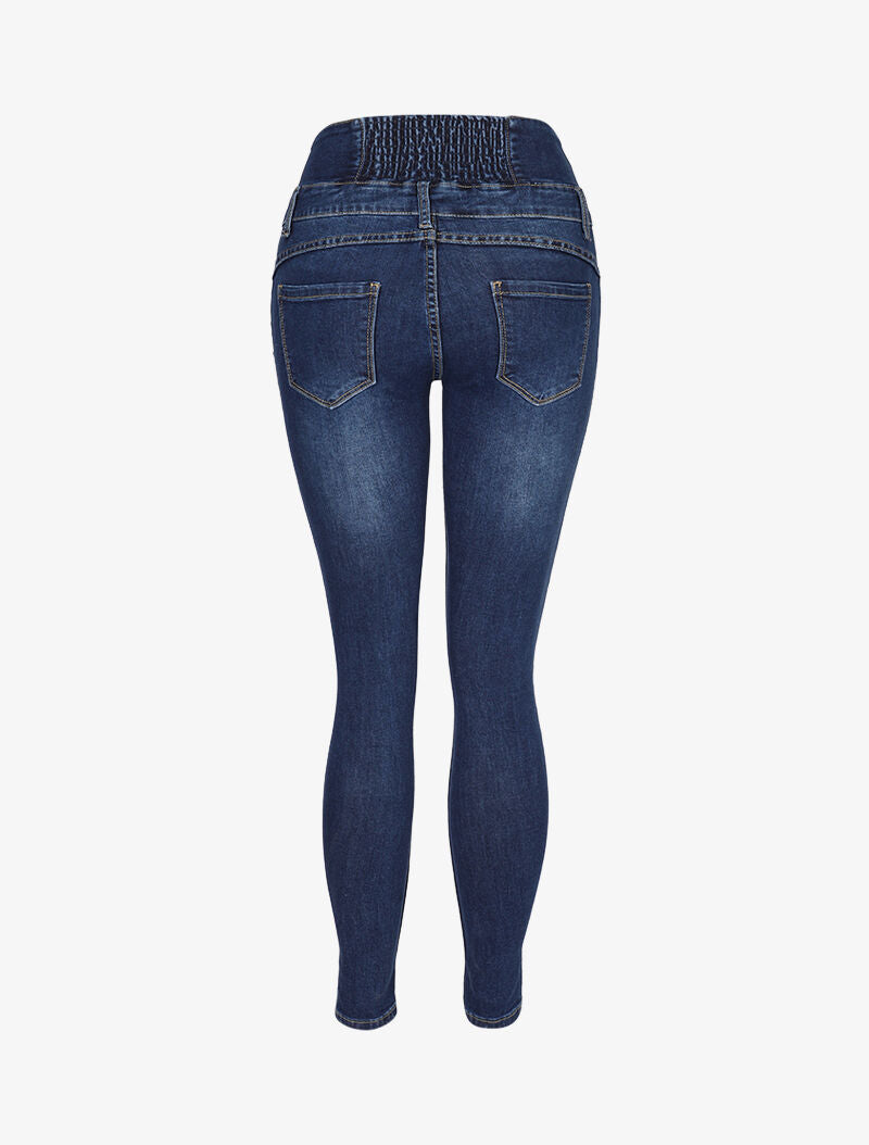 Jean à taille empire élastiquée - denim foncé - 4